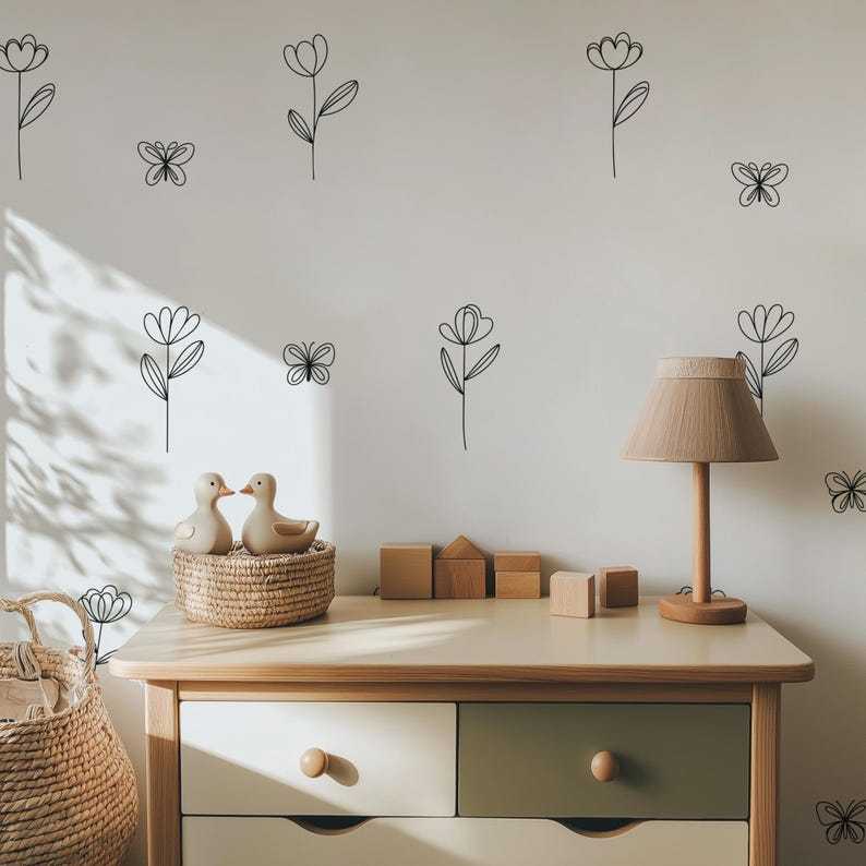 Bohemian-style floral butterfly wall sticker, simple and removable decoration