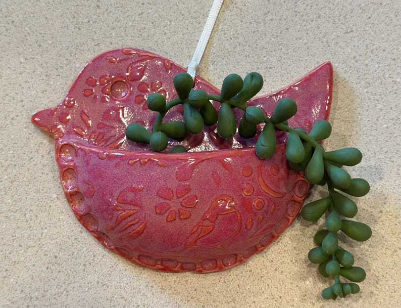 Bird Shaped Air Plant Wall Pocket / Small Wall Vase Planter Holder / Cute Ceramics Decor nClay, Air Fern - 3 1/2" x 5” Msg w/color request