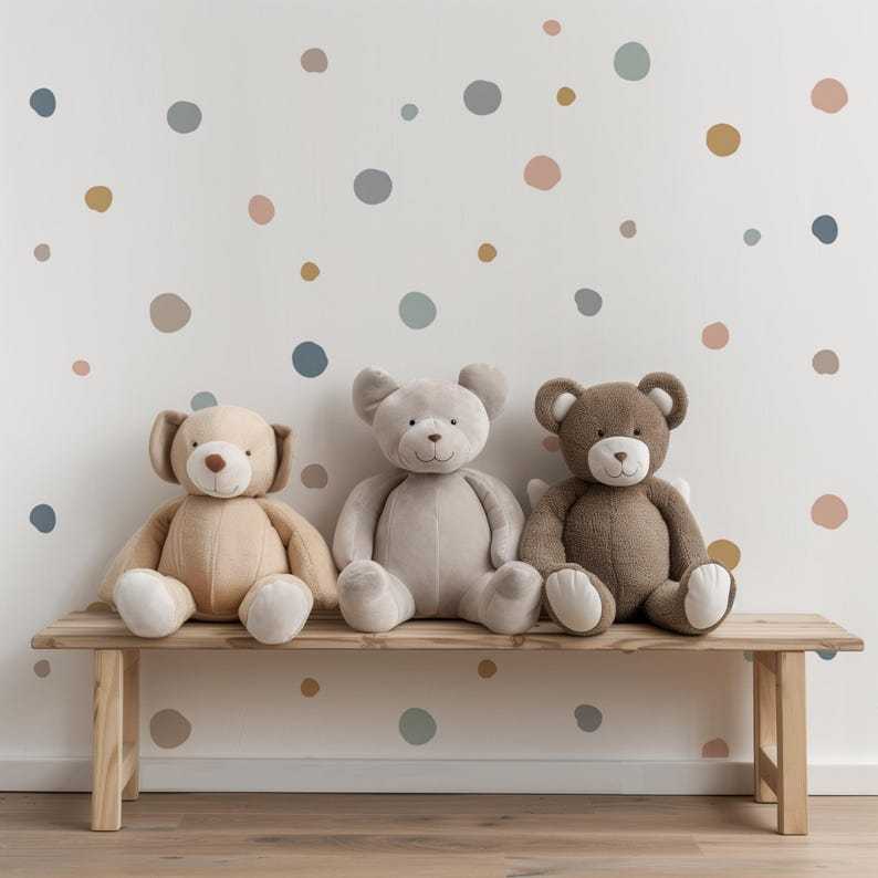 Pastel Polka Dot Wall Stickers, Earth Tones and Colorful Decorations