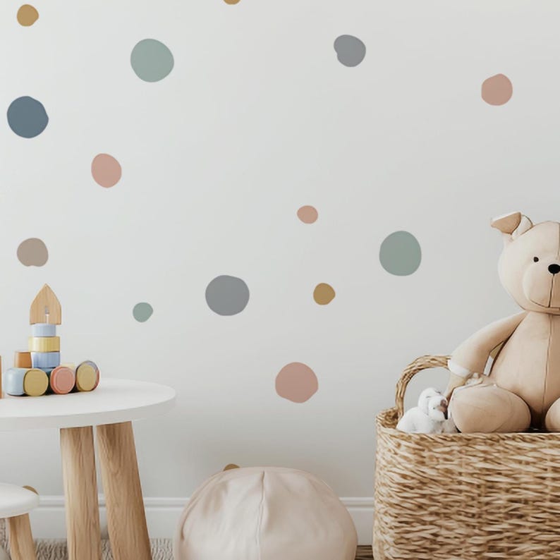 Pastel Polka Dot Wall Stickers, Earth Tones and Colorful Decorations