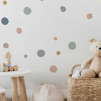 Pastel Polka Dot Wall Stickers, Earth Tones and Colorful Decorations