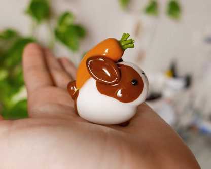 Handmade Chubby Bunny Figurine: Desk Companion with Carrot