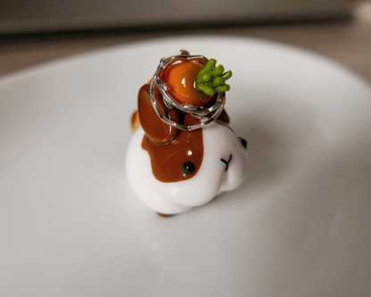 Handmade Chubby Bunny Figurine: Desk Companion with Carrot