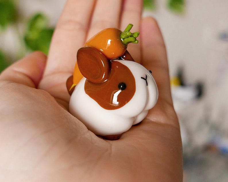 Handmade Chubby Bunny Figurine: Desk Companion with Carrot