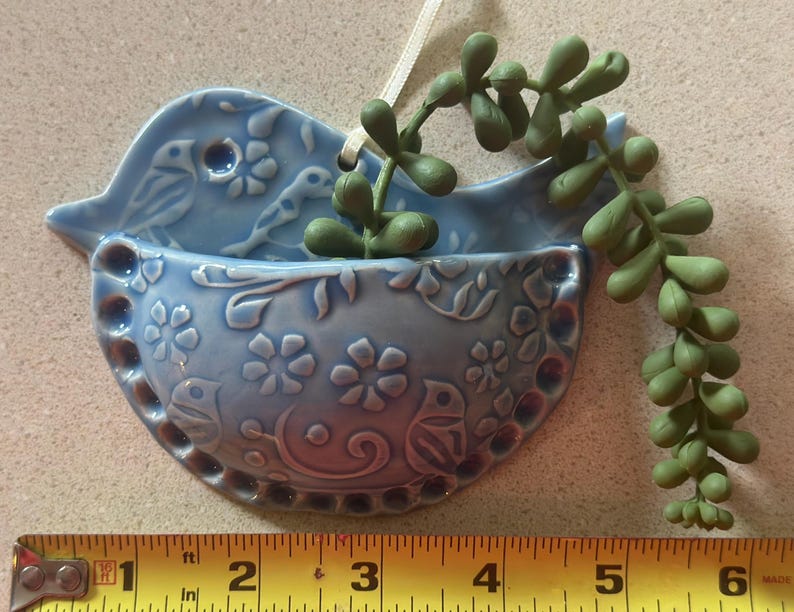Bird Shaped Air Plant Wall Pocket / Small Wall Vase Planter Holder / Cute Ceramics Decor nClay, Air Fern - 3 1/2" x 5” Msg w/color request