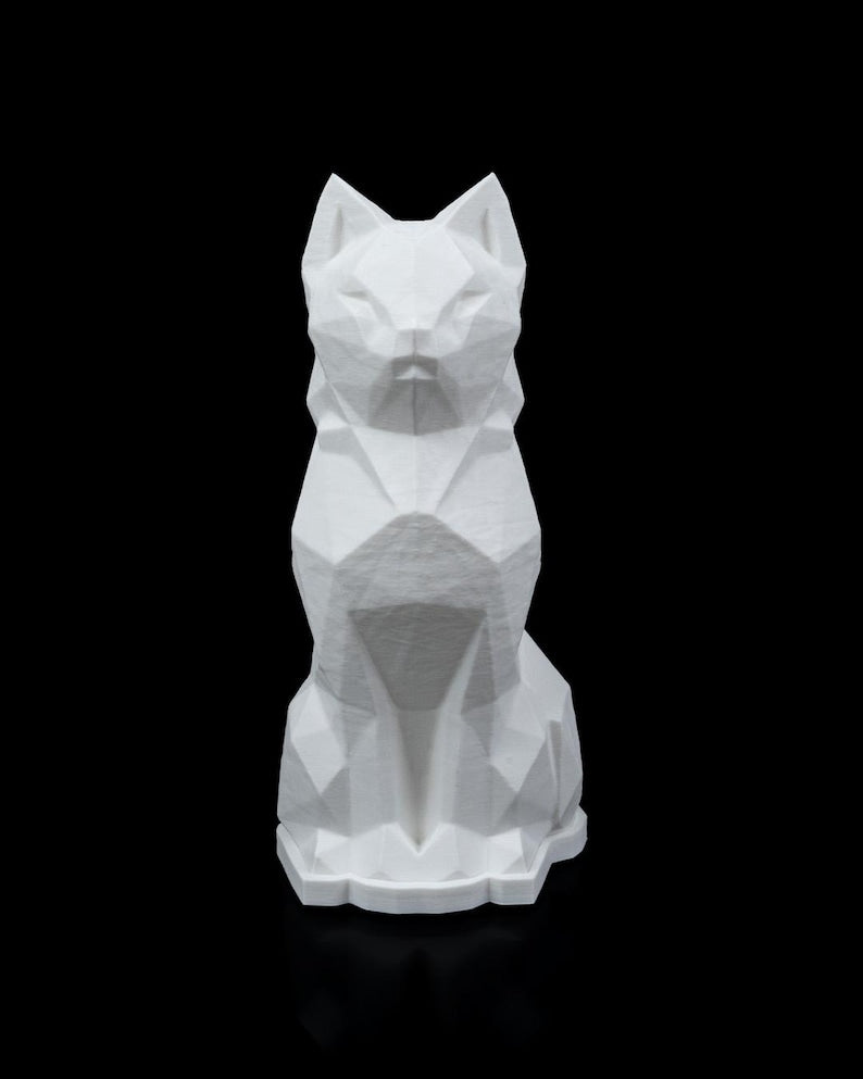 Low Poly Cat Lamp White – 3D Print – Night Light in 3 Sizes – Battery Operated – Decorative Lamp for Children’s Room, Hallway, Shelf