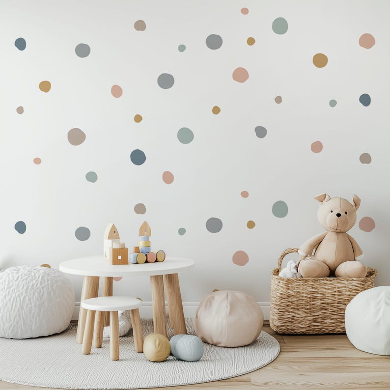 Pastel Polka Dot Wall Stickers, Earth Tones and Colorful Decorations