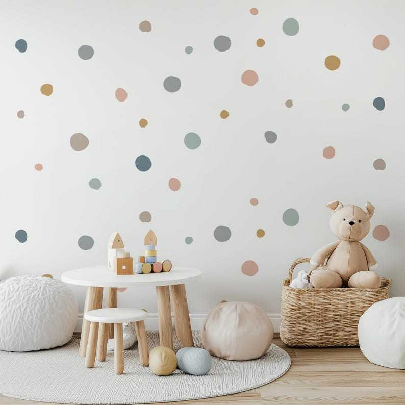 Pastel Polka Dot Wall Stickers, Earth Tones and Colorful Decorations