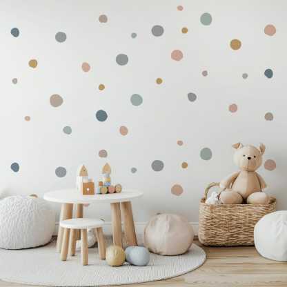 Pastel Polka Dot Wall Stickers, Earth Tones and Colorful Decorations