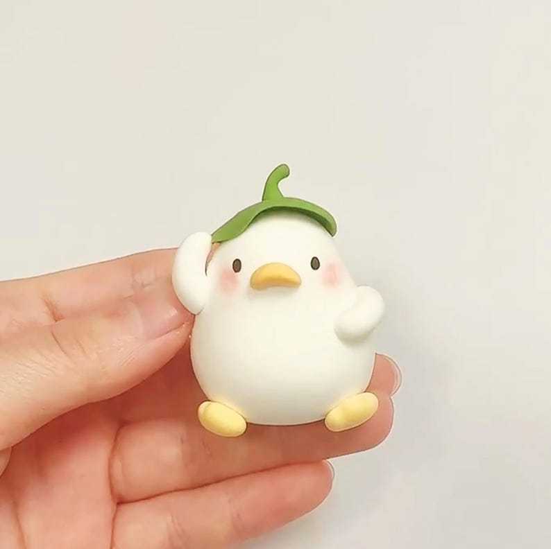 Cute Leaf Hat Duck Figurines Air Dry Clay Desk Decor