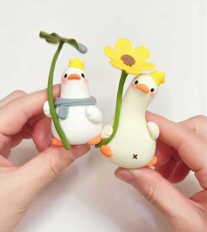 Cute Leaf Hat Duck Figurines Air Dry Clay Desk Decor