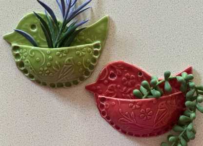 Bird Shaped Air Plant Wall Pocket / Small Wall Vase Planter Holder / Cute Ceramics Decor nClay, Air Fern - 3 1/2" x 5” Msg w/color request