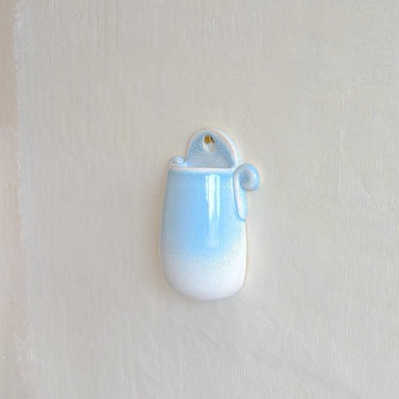 Wall Mount Planter Beige Vase Ceramic Wall Planter Handmade Beige Hanging Vase for Short Flowers Unique Wall Mountable Ceramic Decorative