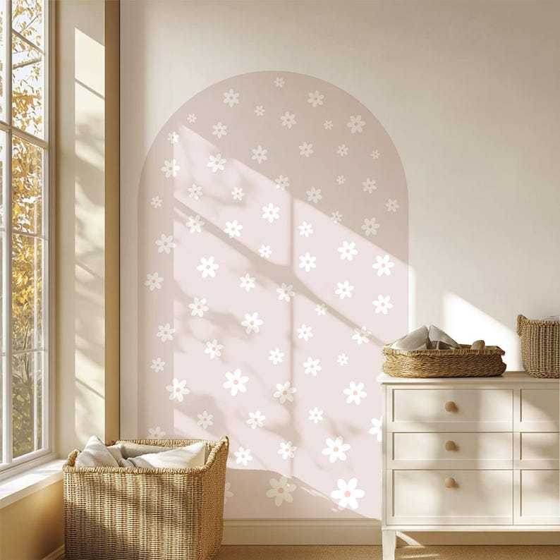 Pale pink daisy arched wall sticker, removable wall decoration
