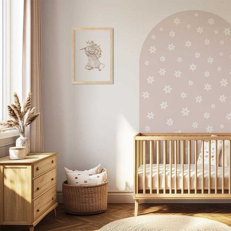 Pale pink daisy arched wall sticker, removable wall decoration