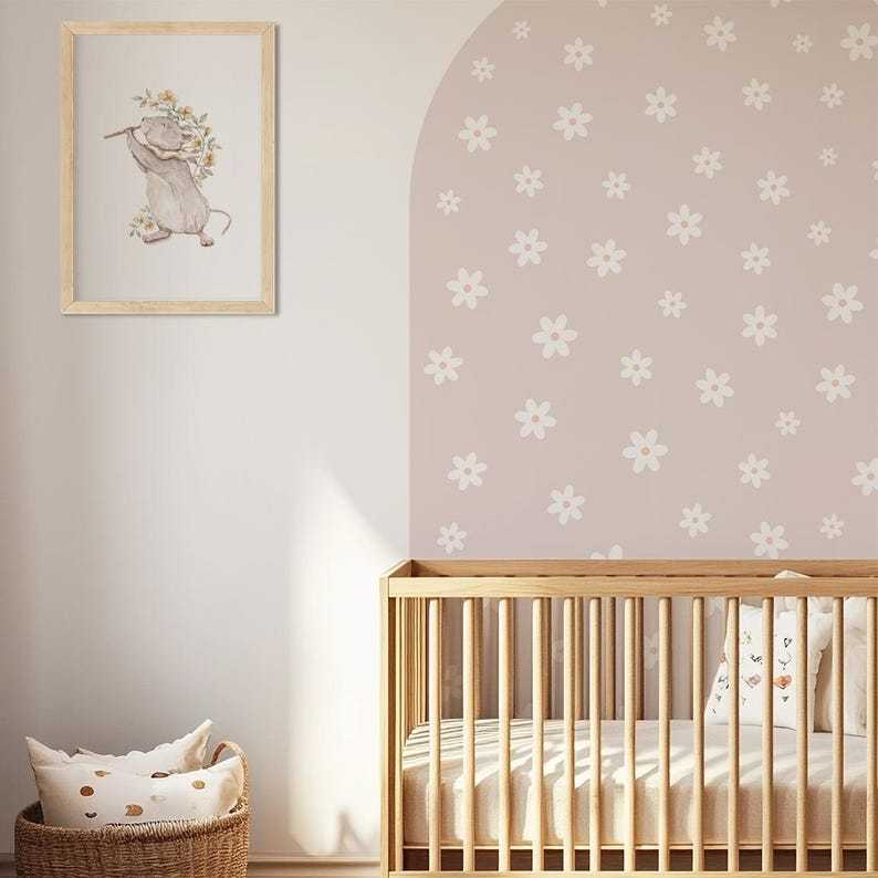Pale pink daisy arched wall sticker, removable wall decoration