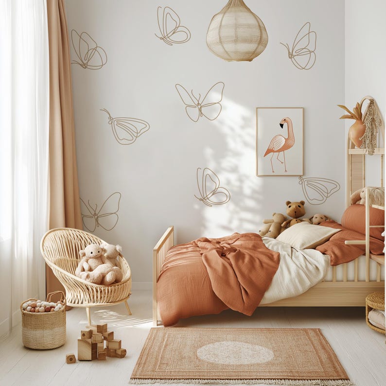 Boho Butterfly Wall Decals | Minimalist Butterfly Stickers | Peel and Stick Removable Nursery Kids Room Decor 2024