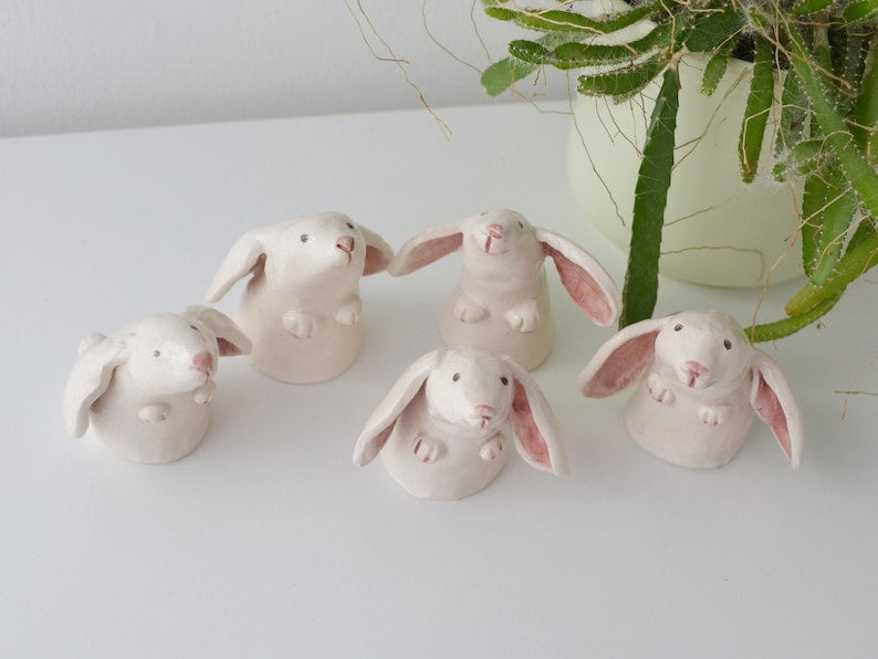 Ceramic Bunny Figurine White Bunny Family Hare Ornament