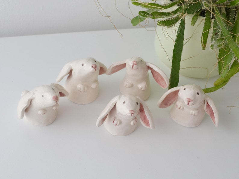 Ceramic Bunny Figurine White Bunny Family Hare Ornament