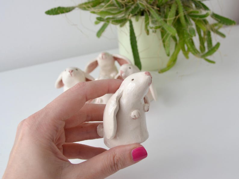 Ceramic Bunny Figurine White Bunny Family Hare Ornament