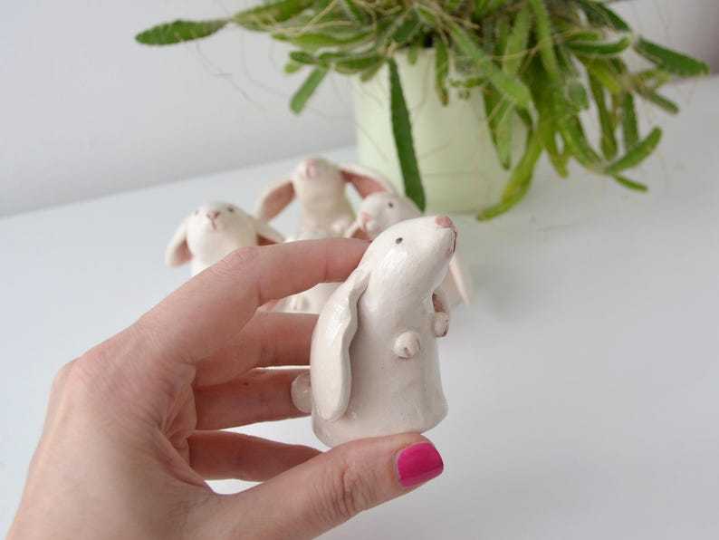 Ceramic Bunny Figurine White Bunny Family Hare Ornament