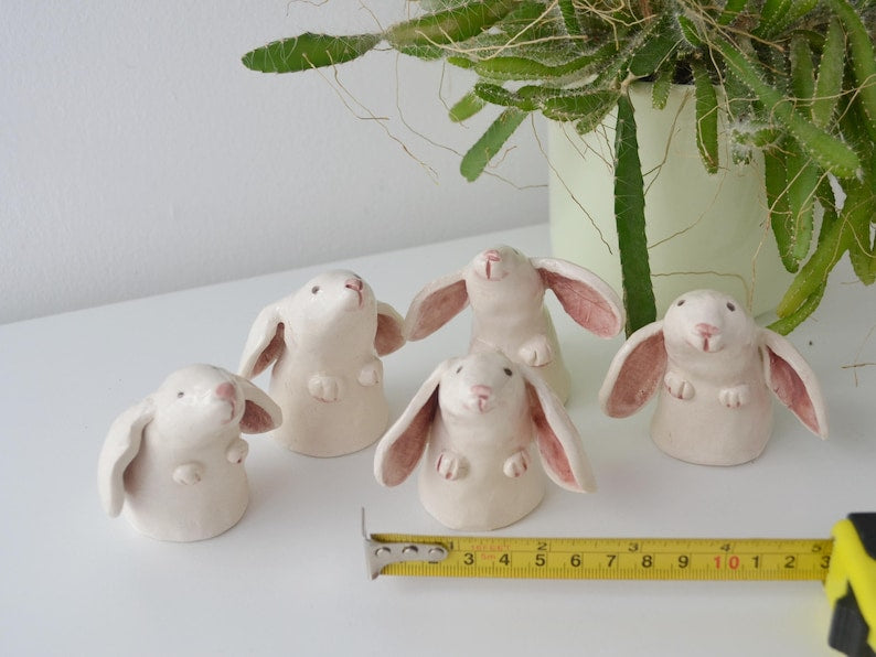 Ceramic Bunny Figurine White Bunny Family Hare Ornament