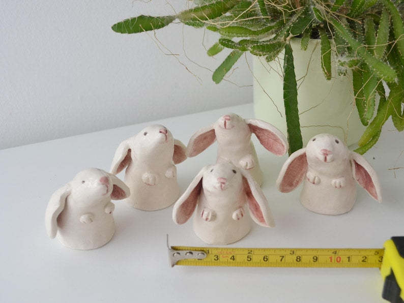 Ceramic Bunny Figurine White Bunny Family Hare Ornament