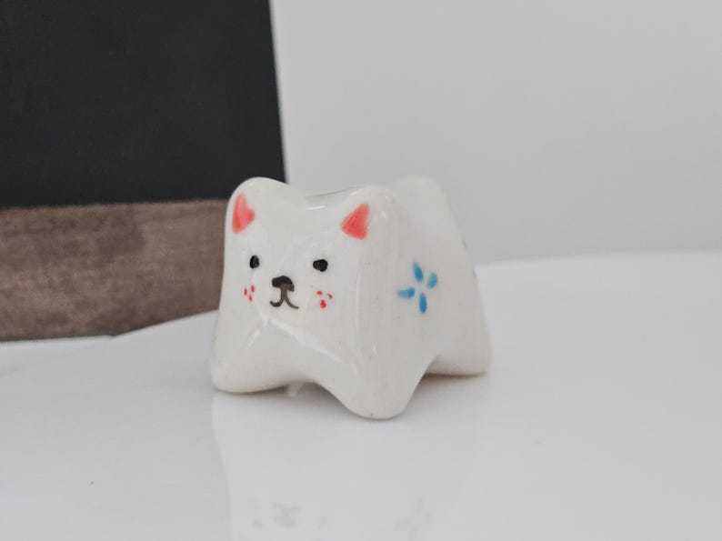 Ceramic Cat Figurine Whimsical Desktop Decor Small Size