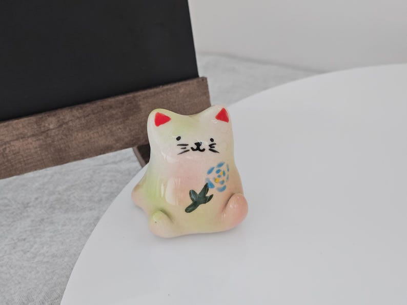 Ceramic Cat Figurine Whimsical Desktop Decor Small Size