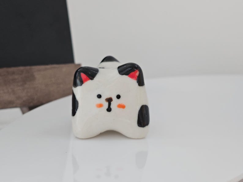 Ceramic Cat Figurine Whimsical Desktop Decor Small Size