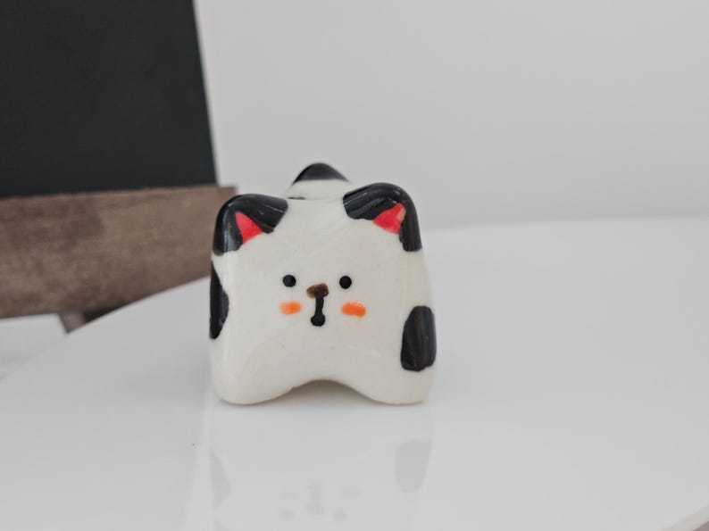 Ceramic Cat Figurine Whimsical Desktop Decor Small Size