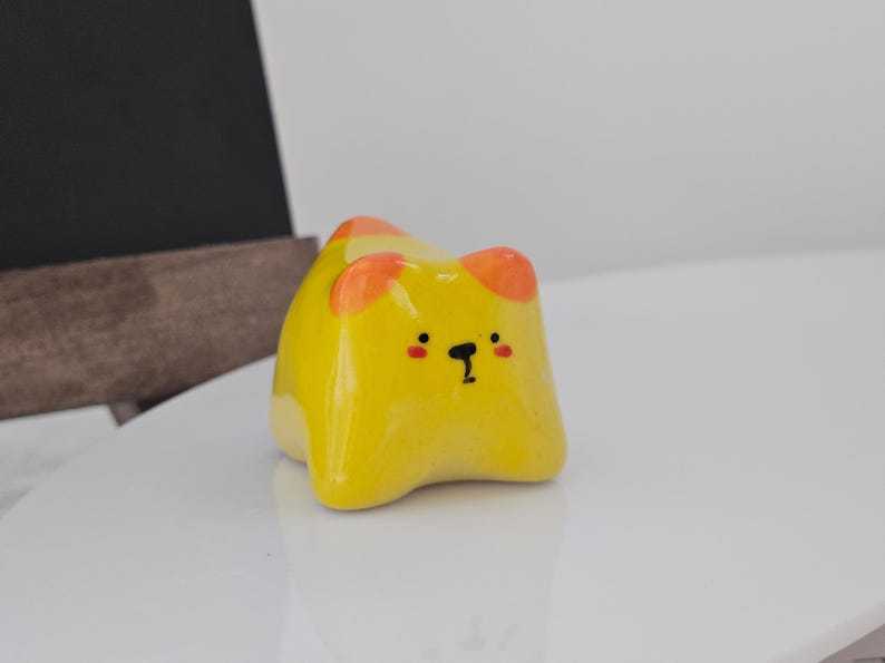 Ceramic Cat Figurine Whimsical Desktop Decor Small Size