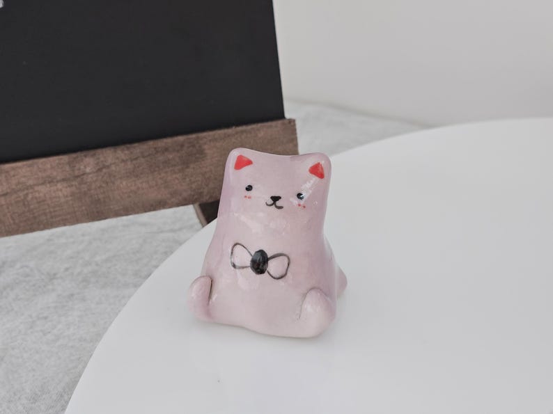 Ceramic Cat Figurine Whimsical Desktop Decor Small Size
