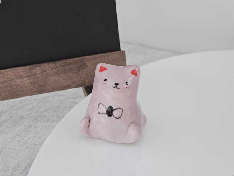 Ceramic Cat Figurine Whimsical Desktop Decor Small Size