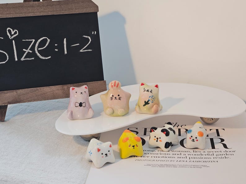 Ceramic Cat Figurine Whimsical Desktop Decor Small Size