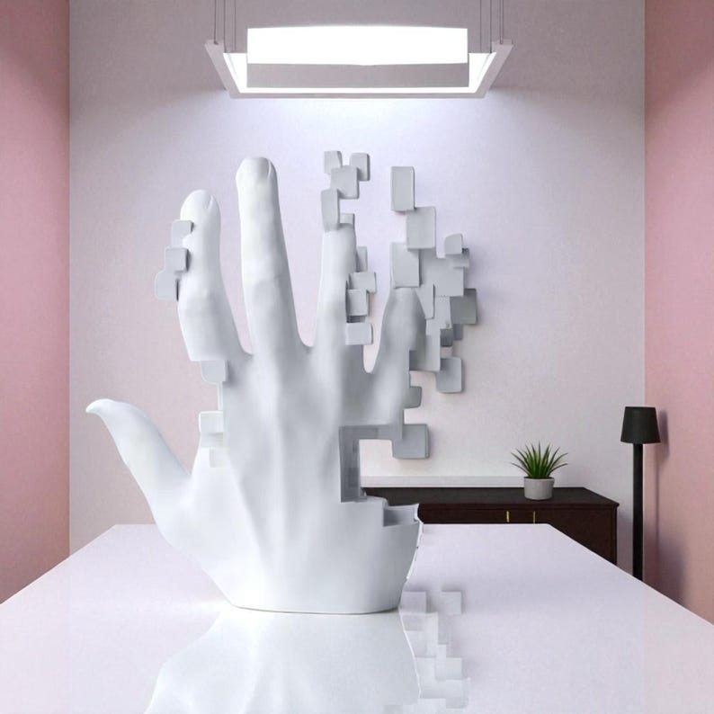 Mosaic Hand Sculpture Postmodern Resin Desk Art