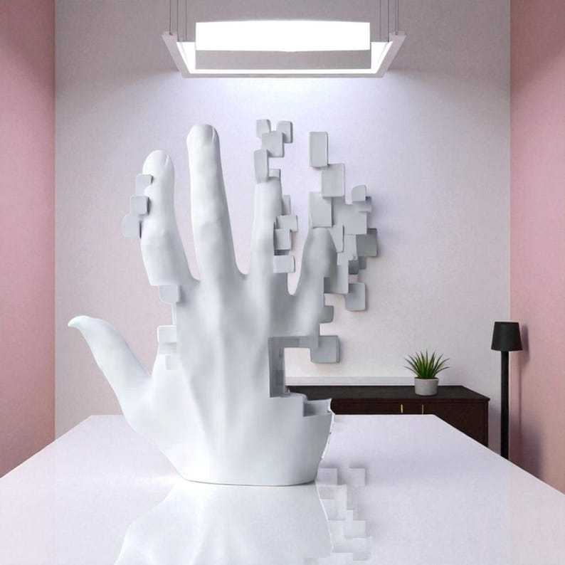 Mosaic Hand Sculpture Postmodern Resin Desk Art