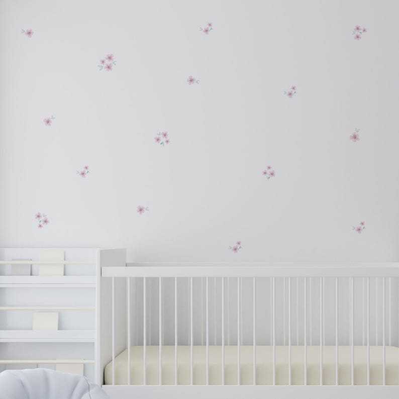 Watercolor Flower Wall Stickers, Pink Flower Removable Decor