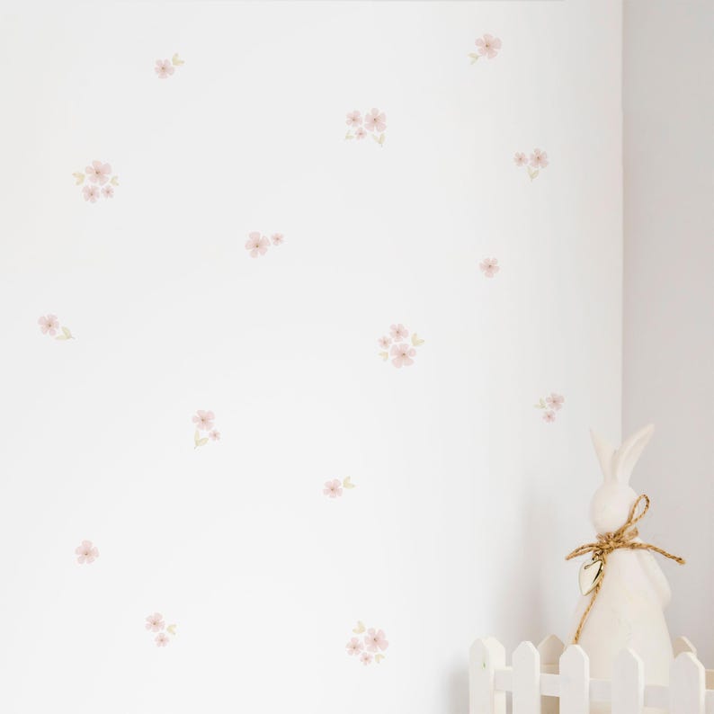 Watercolor Flower Wall Stickers, Pink Flower Removable Decor