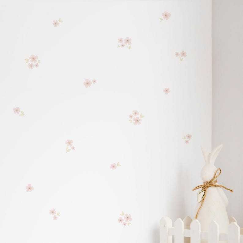 Watercolor Flower Wall Stickers, Pink Flower Removable Decor