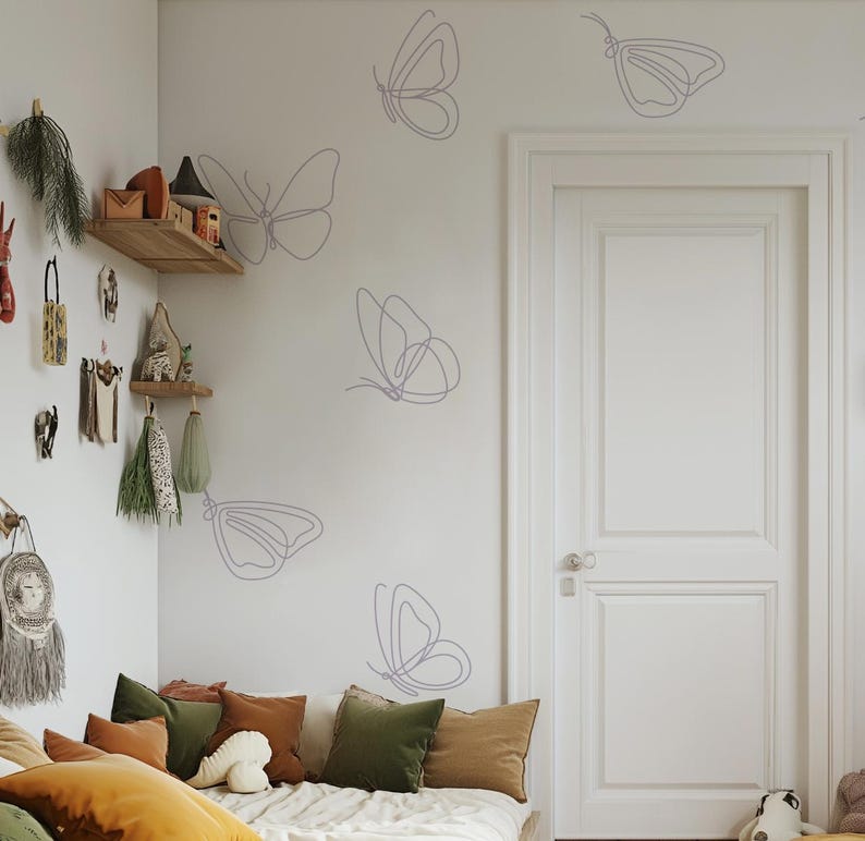Boho Butterfly Wall Decals | Minimalist Butterfly Stickers | Peel and Stick Removable Nursery Kids Room Decor 2024