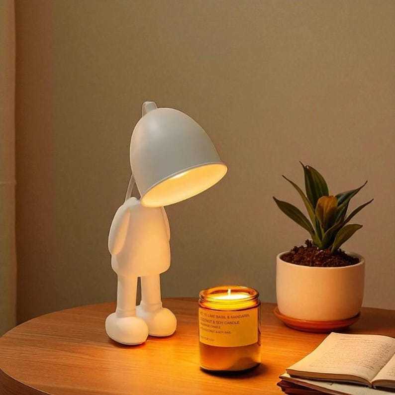 Whimsical Character Lamp – Adorable LED Table Light in White, Pink, Green & Yellow | Playful Minimalist Nightstand Lamp for Kids Room