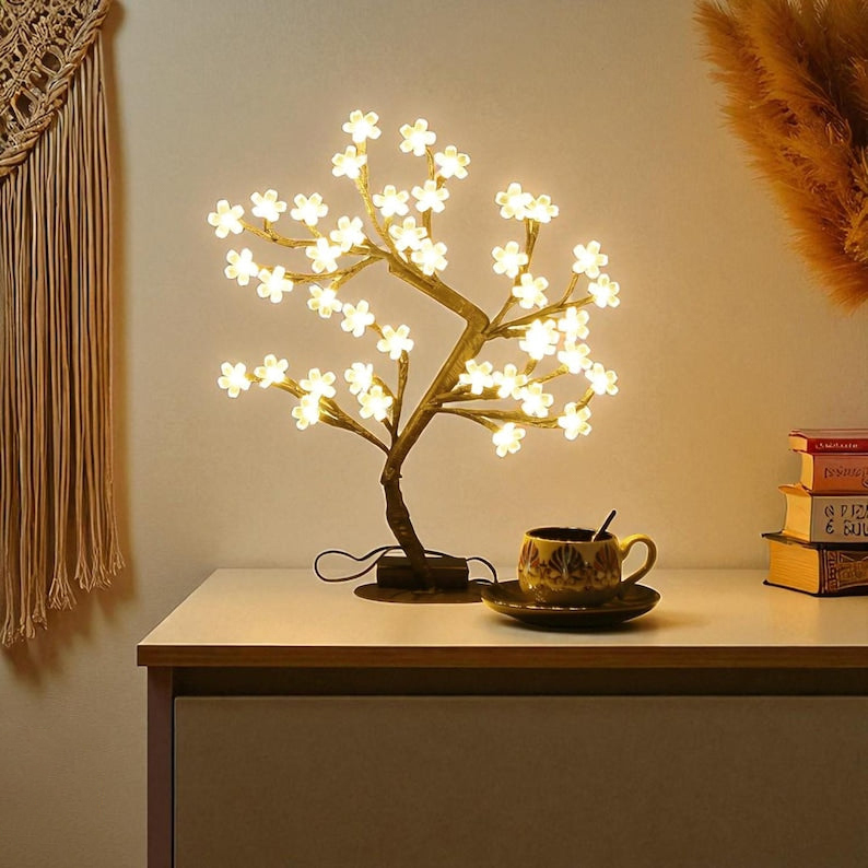 LED Cherry Blossom Table Lamp – LED USB Bonsai, Flexible Branches, Romantic Ambient Light