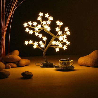LED Cherry Blossom Table Lamp – LED USB Bonsai, Flexible Branches, Romantic Ambient Light