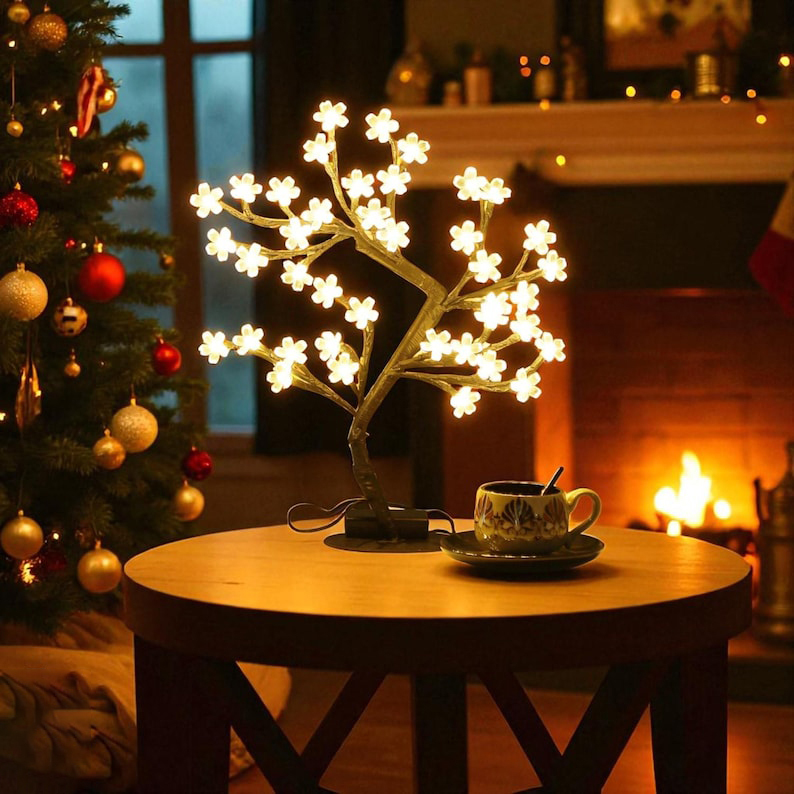 LED Cherry Blossom Table Lamp – LED USB Bonsai, Flexible Branches, Romantic Ambient Light