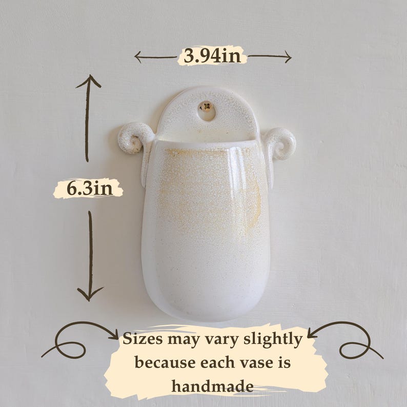 Wall Mount Planter Beige Vase Ceramic Wall Planter Handmade Beige Hanging Vase for Short Flowers Unique Wall Mountable Ceramic Decorative