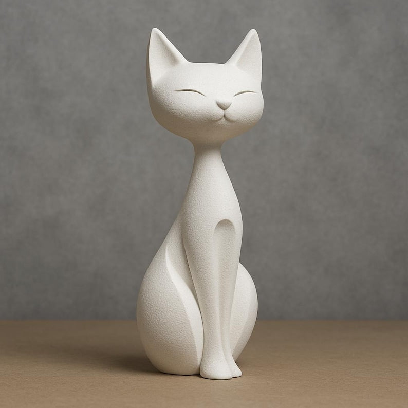 Minimalist Cat Statue – Modern White Cat Figurine for Home Decor, Nordic Style Sculpture