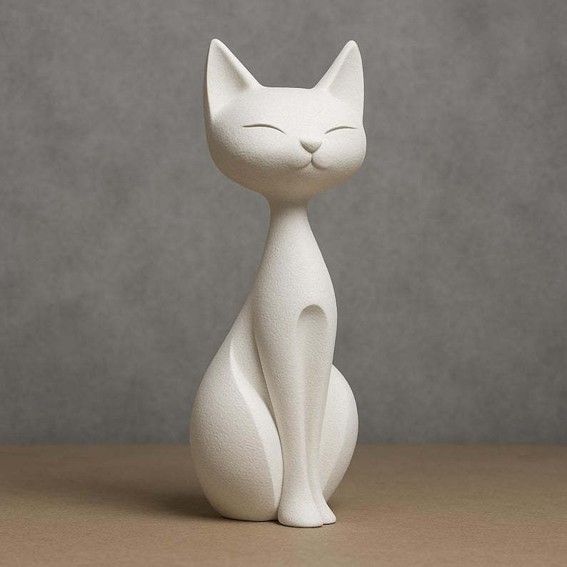 Minimalist Cat Statue Modern White Cat Figurine Nordic Style