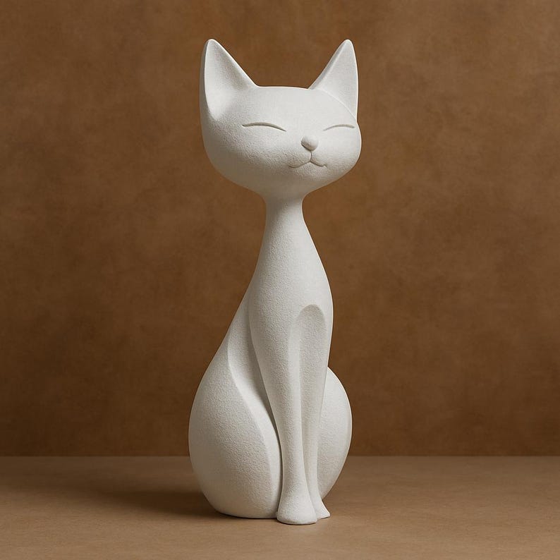 Minimalist Cat Statue – Modern White Cat Figurine for Home Decor, Nordic Style Sculpture