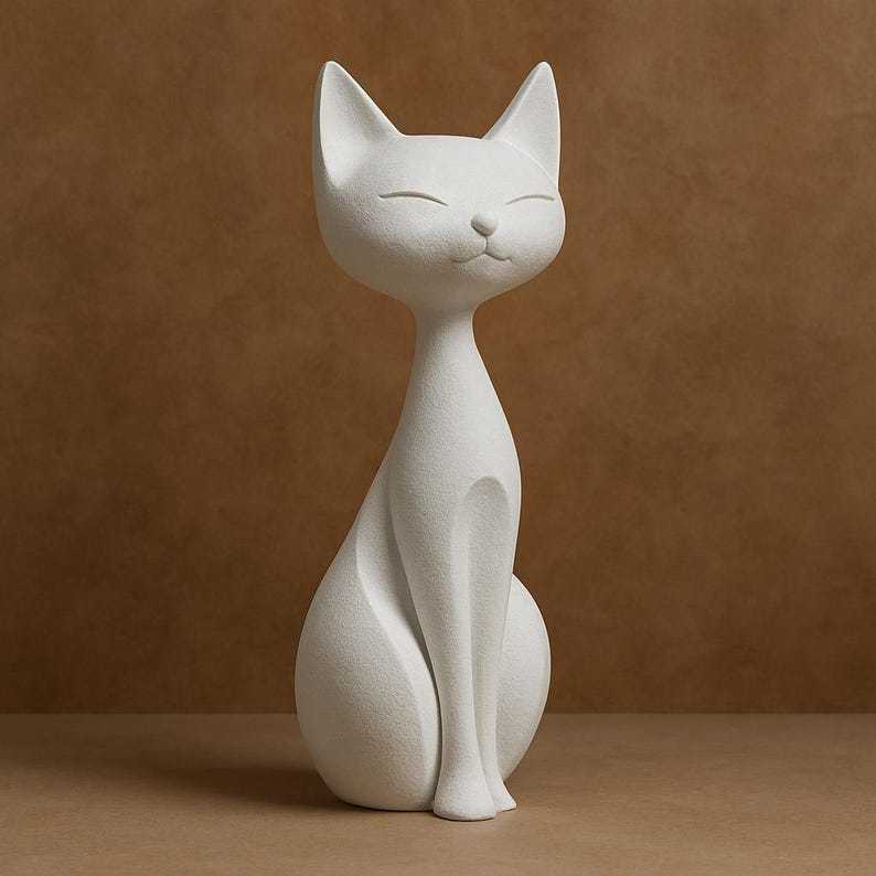 Minimalist Cat Statue – Modern White Cat Figurine for Home Decor, Nordic Style Sculpture